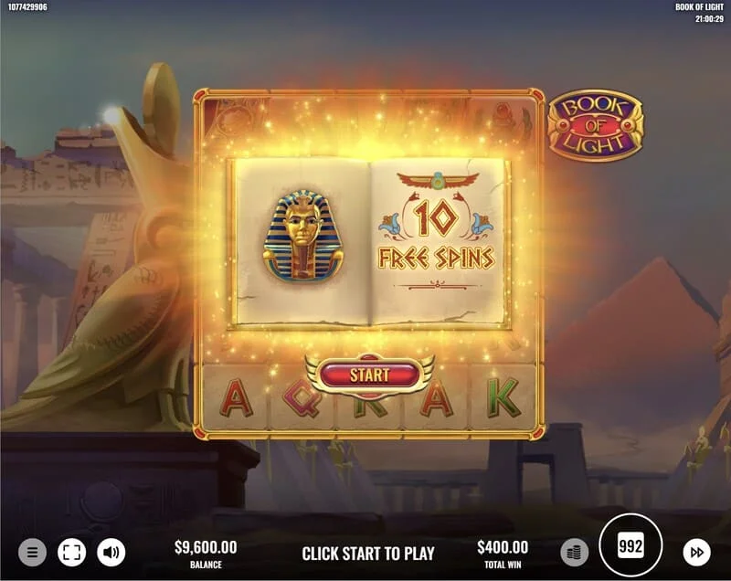 Book of Lights - Free Spins activados y símbolo expansivo